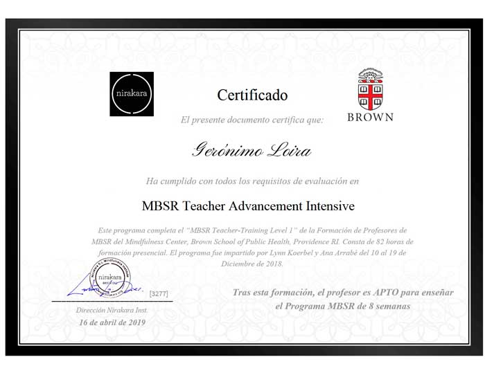 Sobre mí 2 Certificado TAI Brown University APTO para ensenar programa MBSR