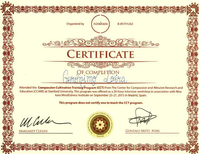 Sobre mí 3 Diploma Compassion Cultivation Training Program Stanford Geronimo Loira