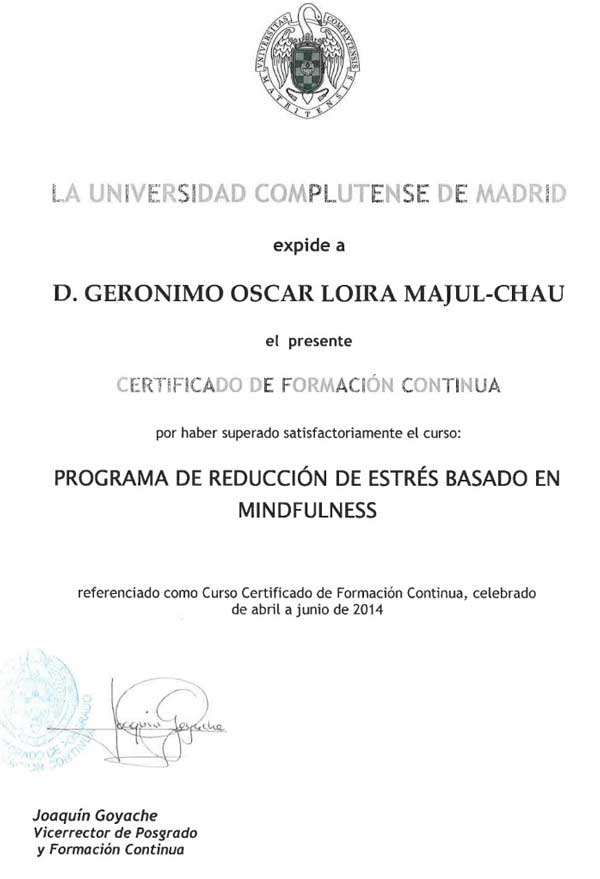 Sobre mí Diploma MBSR UCM Geronimo Loira
