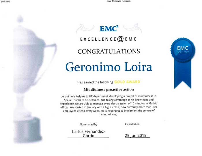 Sobre mí Gold Award Mindfulness Proactive Program EMC Geronimo Loira