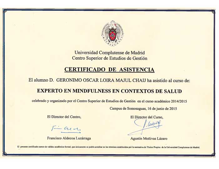 Sobre mí Titulo Experto en Mindfulness UCM